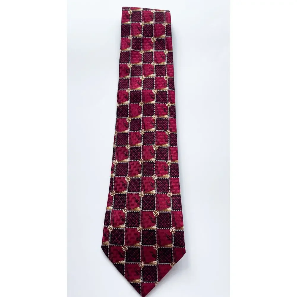 Vintage Omaggio Robert Talbott Red and Gold Abstract Silk Necktie Made in Italy